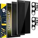 Arshek [2+2 Pack] Galaxy S23 Ultra Privacy Screen Protector, 9H Tempered Glass, Ultrasonic Fingerprint Support, 3D Curved, HD Clear Anti-Spy Film for Samsung S23 Ultra 5G Glass Screen Protector 1 Is Broken