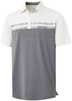 Rouen Polo Shirts for Men Quick Dry Regular Fit Casual Color Block Chest Print Active Short Sleeve Collared Mens Golf Shirt Size M