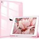 VIKESI for iPad 6th / 5th Generation 9.7 inch Case (2018/2017), iPad Air 2 & 1 (2014/2013) Case, Clear Back, Smart Cover [Built-in Pencil Holder, Auto Sleep/Wake] - Pink
