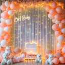 White Tulle Backdrop with Fairy Lights for Parites Wrinkle-Free Shiny Sheer Curtain Photo Back Drop Drapes for Baby Shower Birthday Party Photography Home Decorations