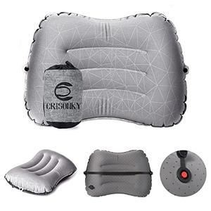 Crisonky Camping Pillow - Inflatable Pillow - Travel Pillows for Backpacking & Airplane, Lumbar Support 2.0 Blow Up Pillow, Ultralight Compressible, Comfortable, Ergonomic Pillows (Light Grey)