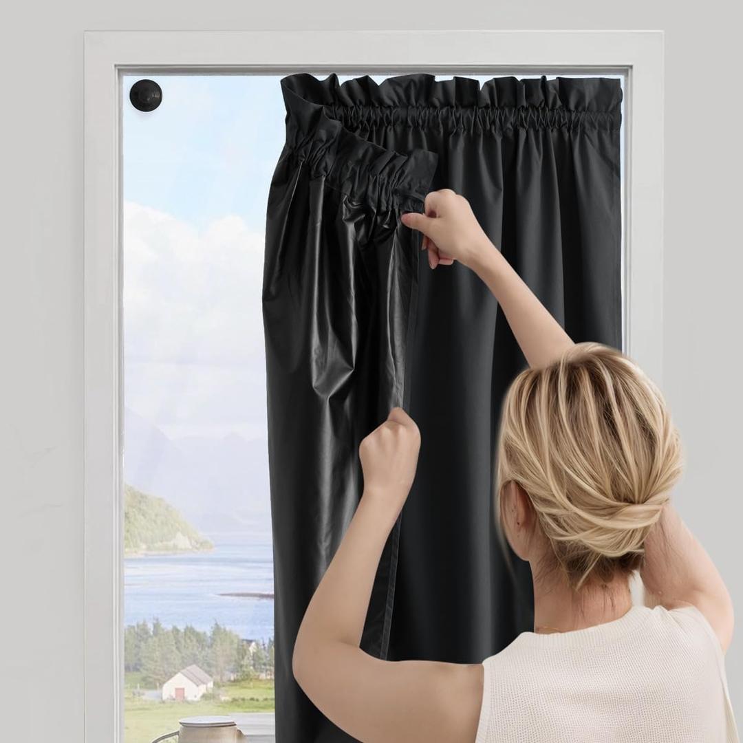 NICETOWN Portable 100% Blackout Curtain with Suction Cups for Doorway, Guard Blinds for Window Travel Drape W52 x L78 - Black Out Window Cover Rod Pocket Shade for Bedroom, Privacy Protection, 1 Panel