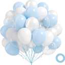 60pcs Blue and White Balloons 12inch, Clear Pearl White Light Blue Balloons for Baby Shower Birthday Party Decorations