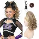 SEIKEA Cheer Ponytail Hair Piece, 14" Curly Cheerleader Hairpiece Ponytail Extension for Cheerleader Competition, Dance Ash Blonde with Blonde Highlights