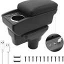 YJYWZH Car Armrest Storage Box for Hyundai Accent Solaris Verna 2017-2020 Double-Layer Car Center Console Armrest Box with 6 USB Ports and Cup Holder for Car Accessories(Black Thread)