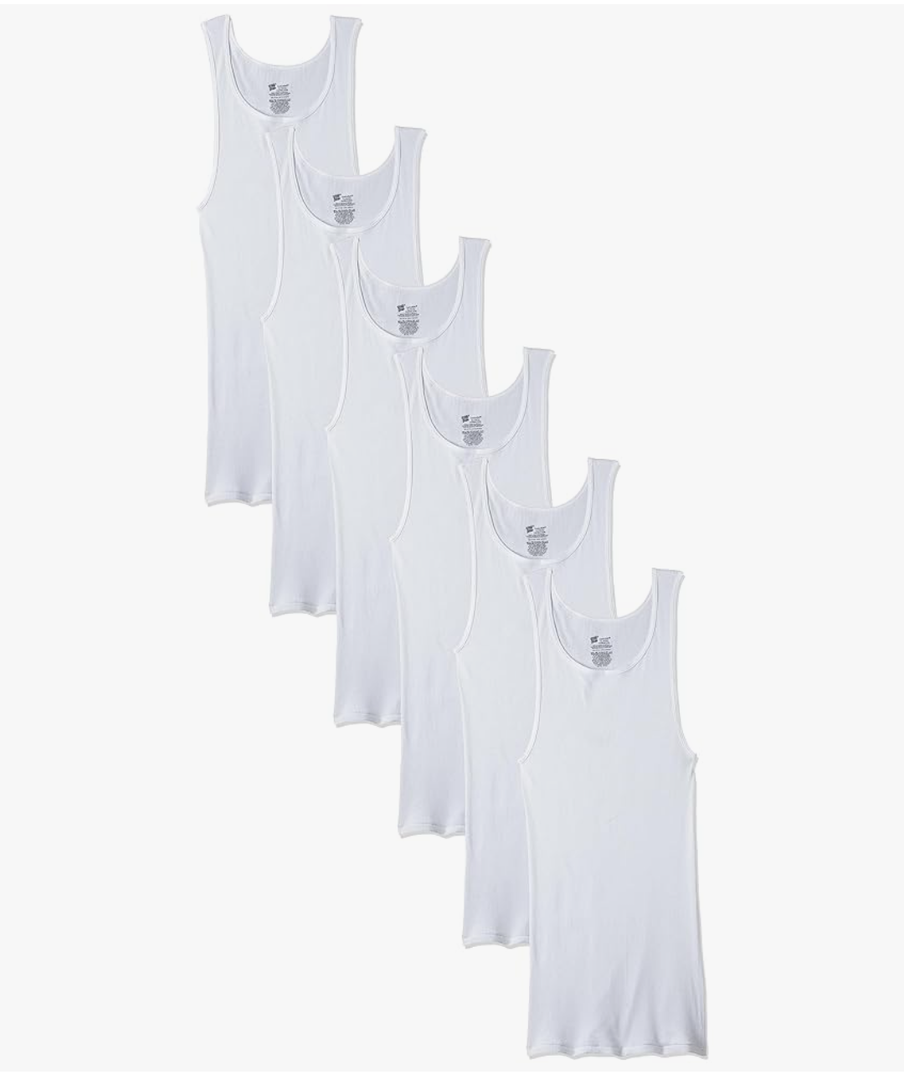 6 pcs, Hanes Men Hanes Men's Cotton Tank Undershirts Pack, Moisture-Wicking Ribbed Tanks, lightweight Cotton Tank Undershirts, L