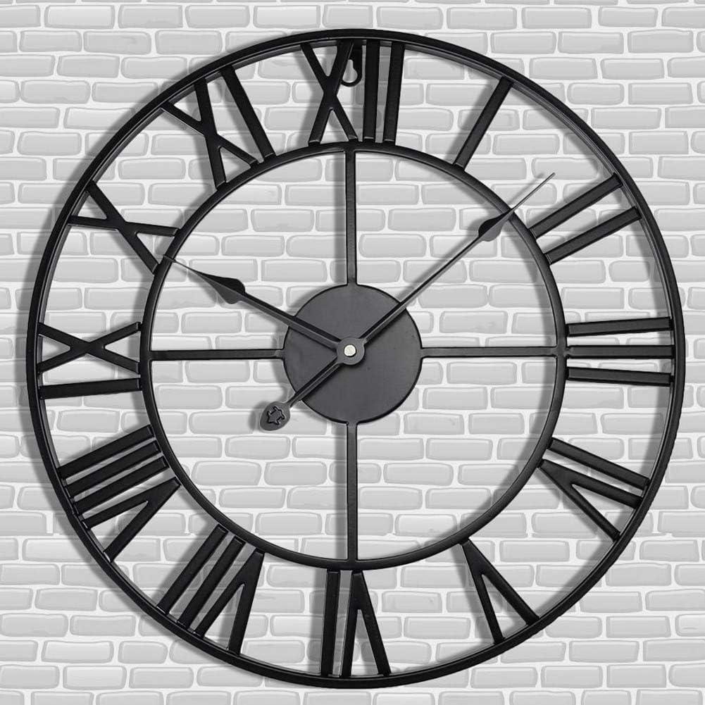Antique Tower 24 inch Large Roman Numeral Wall Clock, Indoor Outdoor Patio Waterproof Oversized Decorative Contemporary Clock, Antique Black Metal Wall Clock Battery Operated Retro Art Hanging Clock, 2