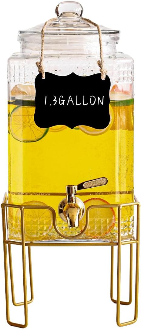 1.3 Gallon Beverage Dispenser with Stand,Stainless Steel Spigot-Lemonade Drink Dispenser for Parties and Weddings,Ideal for Juice,Coffee,Sangria