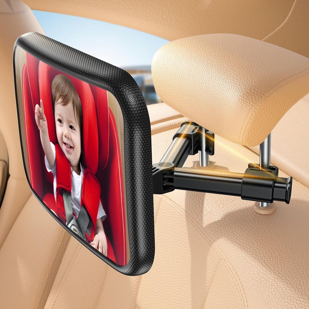 Lamicall Baby Car Mirror for Backseat - [2025 Safest Triangle Hook Clip] Acrylic Car Seat Mirror for Rear Facing, 360 Rotation & Wide Clear View, 3S Quick Install, Newborn Baby Essentials Accessories (12.8")
