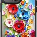 FUNMIKO for iPhone 15 Plus Case Wireless Charging & Military-Grade Protection - Cute Floral Design for Women Girls, Non-Slip Matte Cover with Shockproof Corners - Abstract Flowers