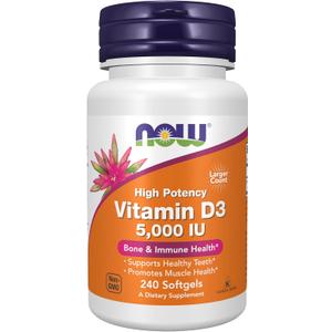 NOW Foods Supplements, Vitamin D-3 5,000 IU, High Potency, Structural Support*, 240 Softgels (EXP 09/01/29)