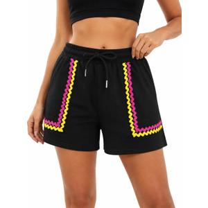 SOFIA'S CHOICE Women Sweat Shorts Athletic High Waisted Drawstring Wide Leg Summer Shorts Black Small (Black, S)