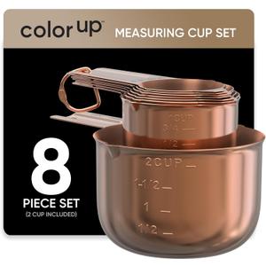 Color Up Measuring Cup Set, 8 Piece Includes 2 Cup, Copper Finish, Stainless Steel, Accurate for Wet & Dry Ingredients, Embossed Markings, Easy-Pour Spouts, Dishwasher-Safe, Kitchen Essential