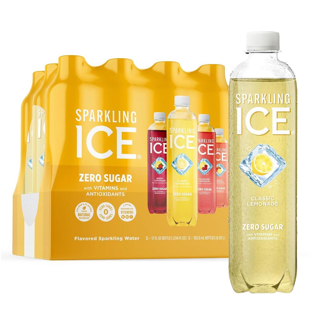 Sparkling Ice Lemonade Variety Pack, Zero Sugar Sparkling Water, with Vitamins and Antioxidants, 17 fl oz, 12 count (Lemonade Flavors: Classic, Raspberry, Peach & Berry) (EXP 01/09/27)