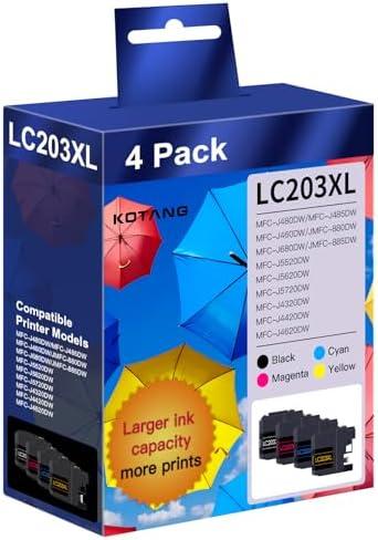 KOTANG LC203XL LC201 Ink Cartridges Compatible for Brother LC203 LC201 High Yield Work with Brother MFC-J480DW MFC-J880DW MFC-J4420DW MFC-J680DW Printer (BK/CMY, 4 Pack)