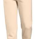 Women Comfy Jogger Pants Soft Tapered Baggy Joggers with Pockets Trendy Travel Workout Gym Sweatpants Beige S-M
