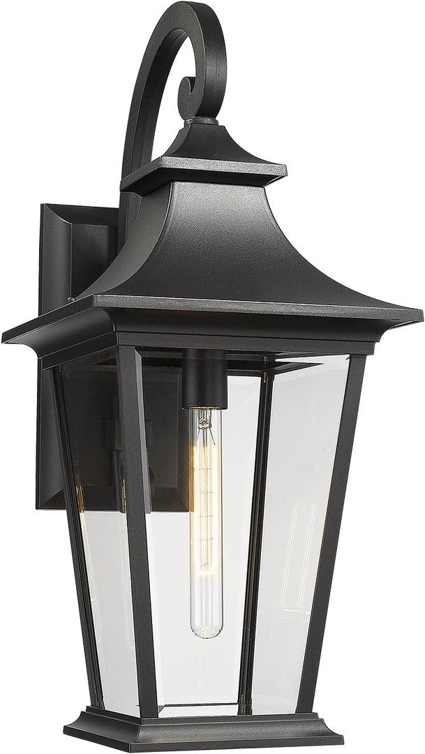 Emliviar Large Outdoor Wall Light, 25" Modern Front Porch Light for House, Clear Glass in Black Finish, XE220B BK (Large - 1 Pack)