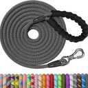 NTR 30FT Puppy Leash, Nylon Rope Long Dog Leash with Swivel Lockable Hook and Comfortable Padded Handle, Dog Line Tether for Small Medium Large Dogs Training, Playing, Camping, or Backyard (Black)