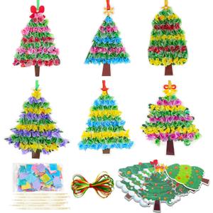 HABDJILTY 24Pcs Christmas Crafts Set Xmas Tree Arts and Crafts Poke in Art Kit, Make Your Own Christmas Tree Poking Arts Decorations for Classroom Creative Activity Art Project Party Supplies
