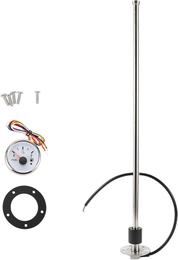 Fuel Sending Unit and Gauge Kit 610mm Length Boat Fuel Sending Unit Marine Fuel Sender Unit Metal Silver Tone 1 Set 0-190 Ohm