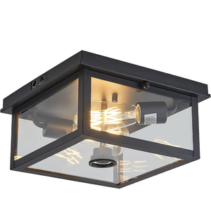 Adjustable Motion Sensor Ceiling Light Fixture Outdoor Modern Design of Squares Flush Mount 2-Light Textured Black with Clear Glass for Your Porch,Garage,Patio,Hallway,Front and Back Yards