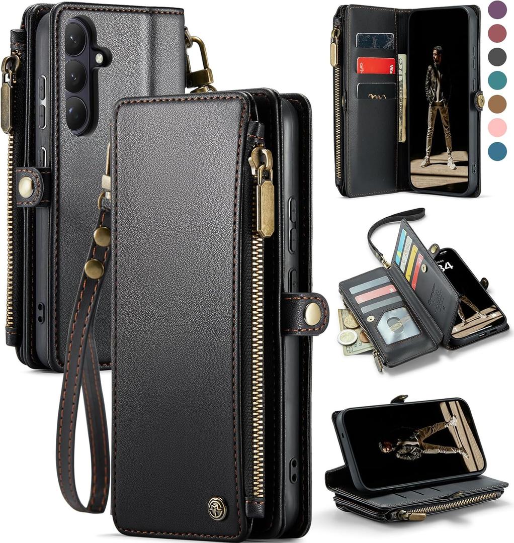Defencase for Galaxy S26 Case Wallet with RFID Blocking Card Holder for Women Men, Elegant PU Leather Magnetic Snap Flip Wristlet Strap Zipper Wallet Phone Cases for Samsung Galaxy S26 5G 6.3", Black