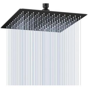 KINLIV 12 inch Matte Black Rain Shower Head - All Metal 304 Stainless Steel, Full Body Rainfall Shower with 144 Silicone Nozzles - Square Showerheads Ceiling or Wall Mount Modern Bathroom