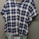 Veatzaer Women's Plaid Short Sleeve Button Down Shirt Casual Summer Blouses Tops (Blue) S