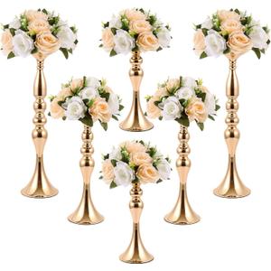 Sabary 6 Pcs Wedding Flower Stand Metal Flower Centerpieces Stand for Table Vase Arrangement Rack Candleholder for Wedding Reception Dinner Table Party Decor(20, 15, 13 In,Gold)