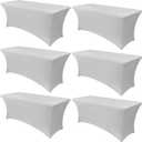 Obstal 6 Pack Stretch Spandex Table Covers for 6 Foot Tables - 6 FT Universal Rectangular Fitted Tablecloth Protector for Wedding, Banquet, Party, 72 Length x 30 Width x 30 Height Inches, Silver