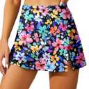 High Waisted Split Swim Skirt Built-in Shorts Tummy Control Swim Bottom (Pink, M)