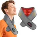 Cordless Neck Heating Pad with Massage, Neck Massager with Heat, Neck Heating Pad for Pain Electric, Heated Neck Brace Wrap with 660nm 850nm Red Light Therapy for Soreness Stiffness Pain Relief (Gray)