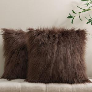 Phantoscope Pack of 2 Faux Fur Solid Throw Decorative Pillow Cover Cushion Covers Luxury Soft Decorative Pillowcase Fuzzy Pillow Covers for Bed/Couch,Coffee 20 x 20 Inches (20" x 20" (Pack of 2))