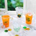 JOYIN 72 Pcs 16oz St. Patrick's Day Plastic Cups, Green Disposable Cups Bulk with 4 Styled Lucky Clover Cauldron Patterns for Saint Patrick Party Supplies, Irish Lucky Day Shamrock Party Decoration