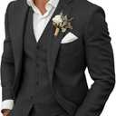 Men's 3 Piece Linen Suits Casual Lightweight Blazer Jackets Vest Pants Set for Wedding Business Prom Suit (Black, L)