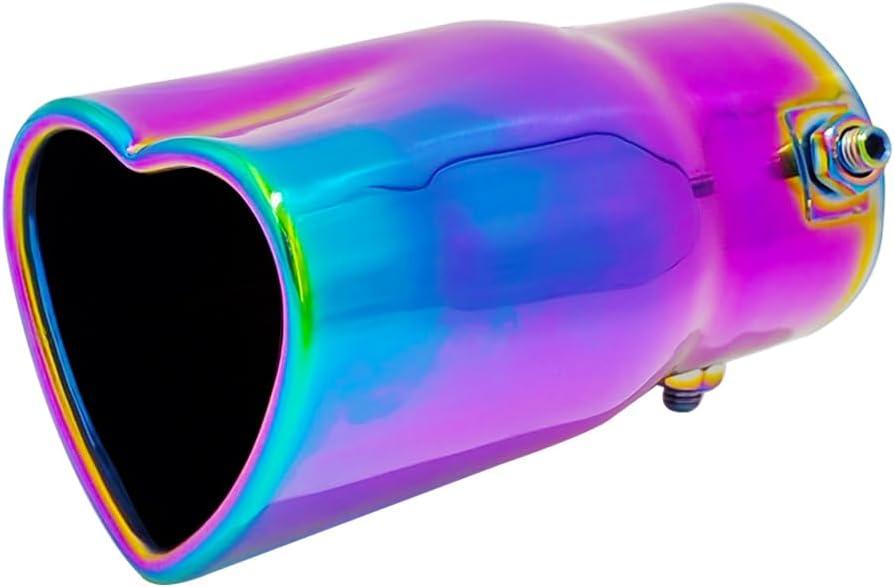 2.5 inch Inlet Fit For 1.75 2 2.25 Inch Exhaust Pepe Heart Shaped Universal Car Exhaust Tips Stainless Steel Pipe Car Accessories (Colorful)