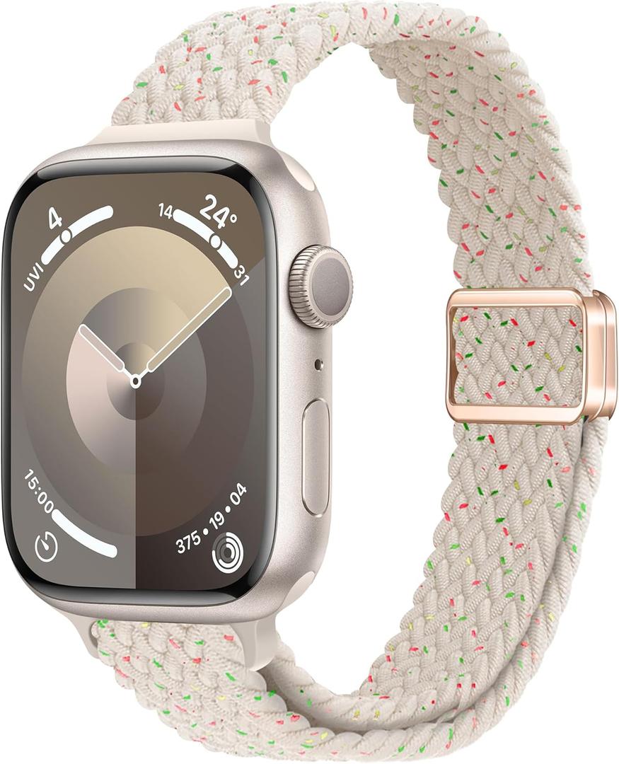 Slim Braided Nylon Band Compatible with Apple Watch Bands 42mm 41mm 40mm 38mm 40mm 44mm 45mm 46mm Women, Soft Thin Nylon Sport Loop Strap for iWatch Series 11 10 9 8 7 6 SE 5 4 3 2 1