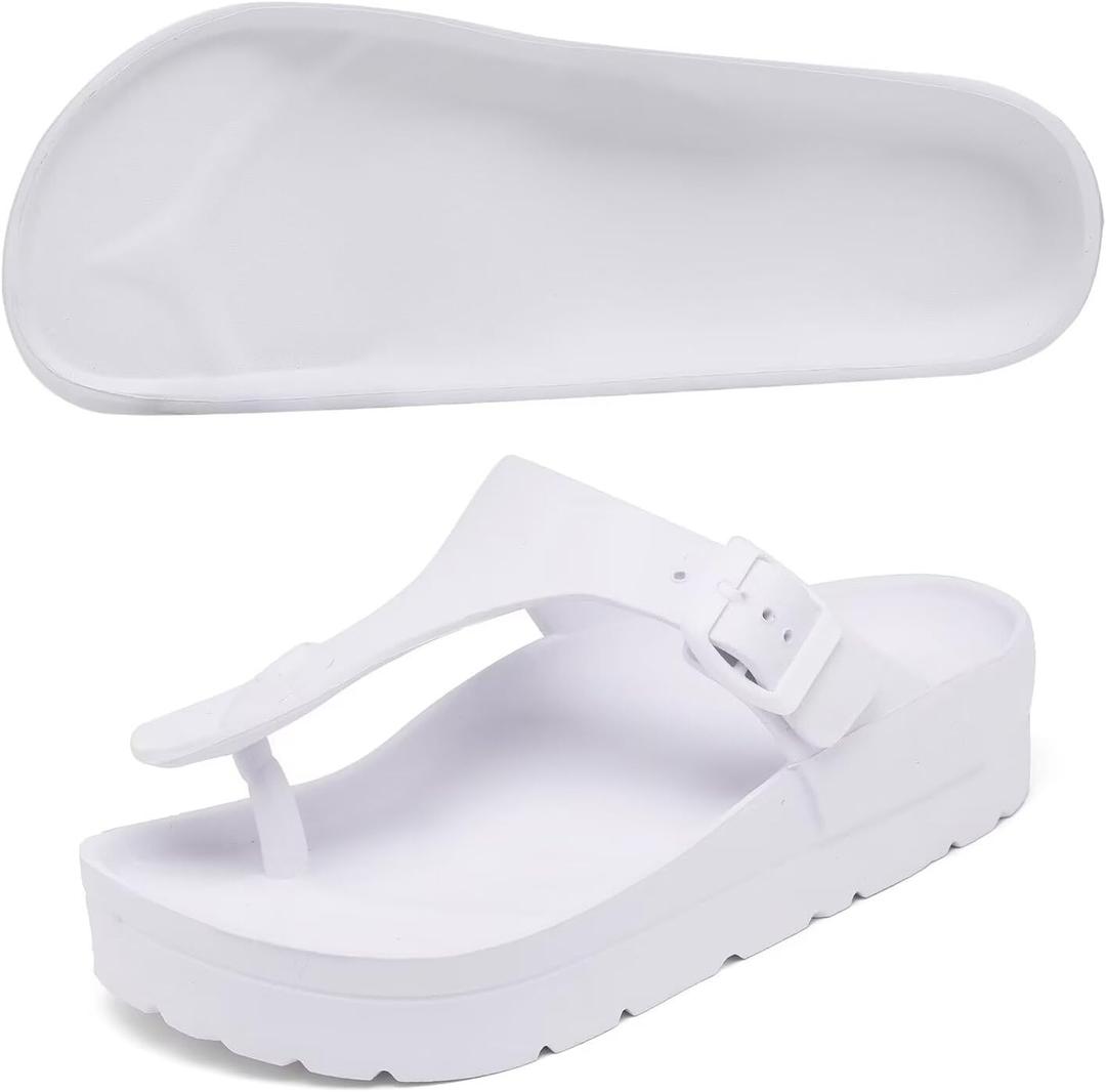 Women's Platform Flip Flops with Arch Support, Eva Lightweight Chunky Slide Sandals for Women, Fashion Comfort Summer Beach Sandal with Adjustable Buckle, Sandalias De Plataforma Para Mujer (7)