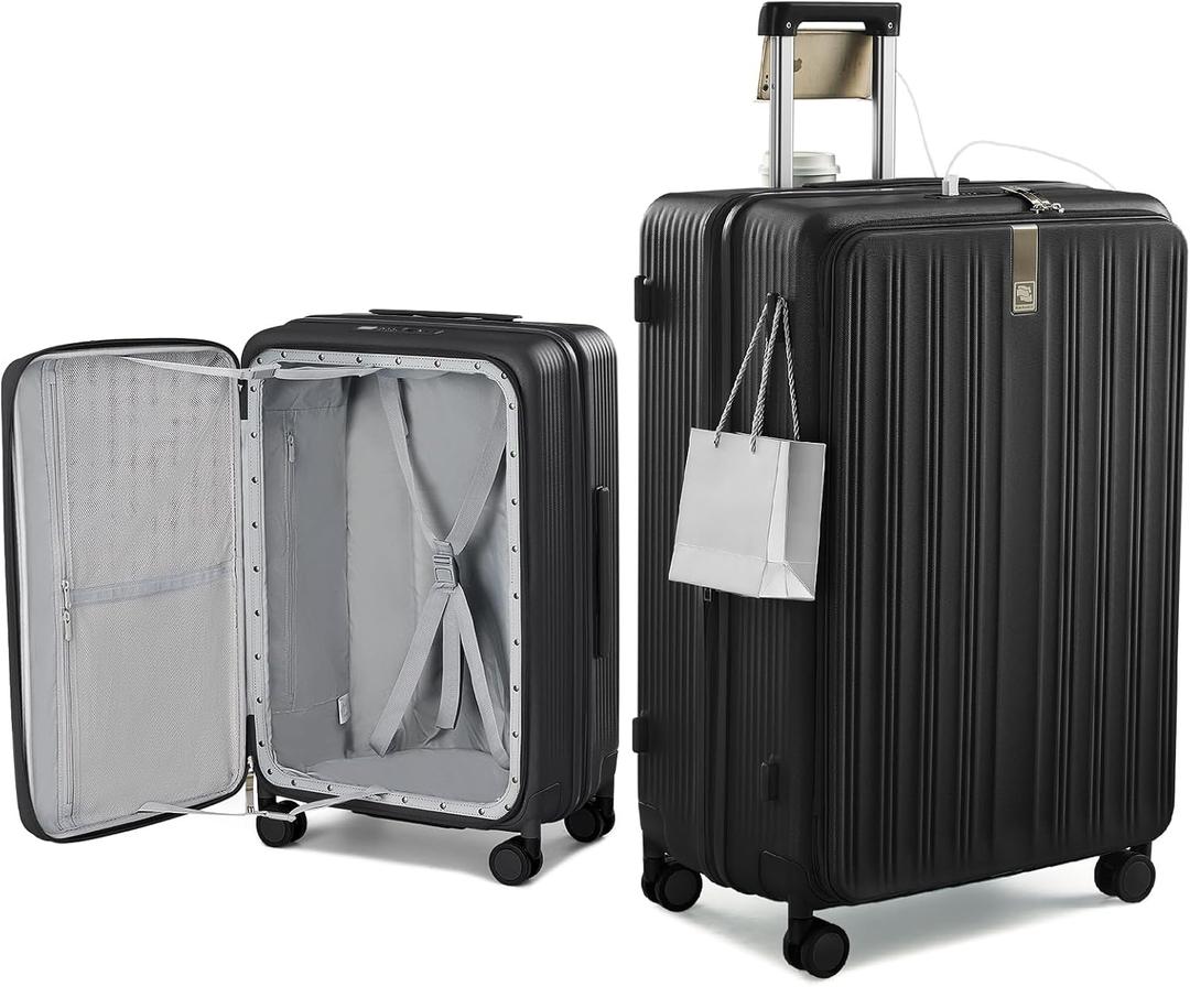 Hanke Top Opening 28" Large Luggage Expandable Hard Shell Jet Black, 28 Inch EXT