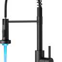 FORIOUS LED Kitchen Faucet with Pull Down Sprayer Black, Modern Single Handle Stainless Steel Commercial Spring Sink Faucet with LED Light for Pot Filler, Farmhouse Camper Bar Laundry Room