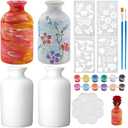 WEBEEDY 2 Sets Ceramic Vases Painting Kit for Adults Beginner Paint Your Own Flower Vase Craft Kit Unpainted White Ceramic Pottery Vase with Butterfly Flower Stencils, Paint, Brushes, Palette