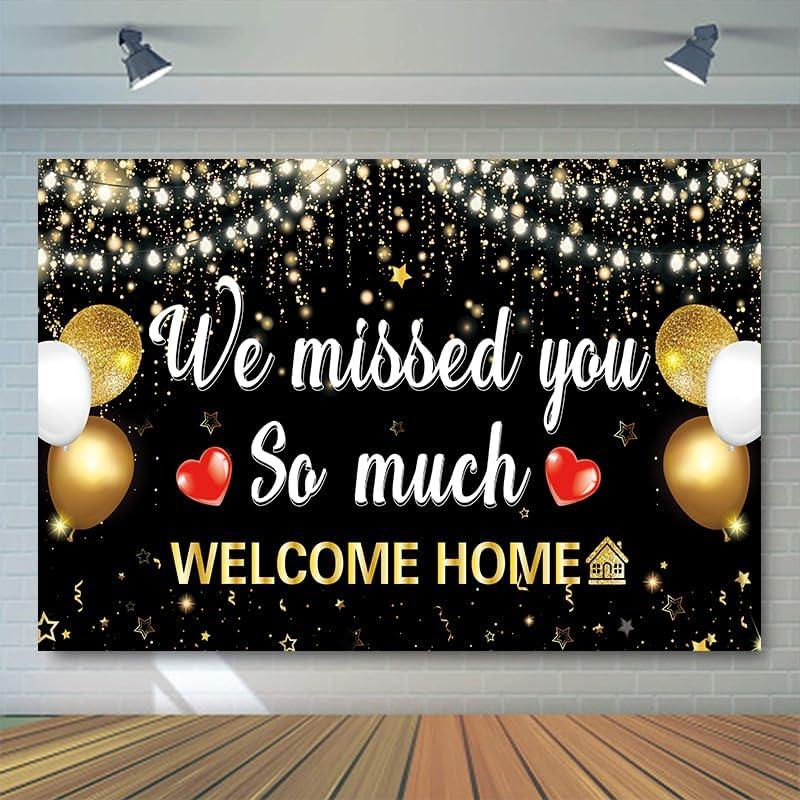 Welcome Home Backdrop Banner Decorations with 70.8"X43.3"We Missed You So Much Backdrop Photo Booth Props, Welcome Home Sign for Graduation Retirement Military Army Homecoming Decorations (loonelo05)