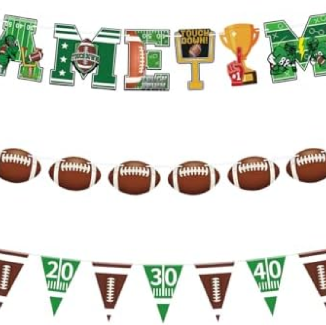 Pack of 2 Mulbozy Game Time Football Banner, 8 Ft Football Party Banner Decoration, Football Garland Pennant Banners for Birthday, Sports Fantasy Football Party Decor