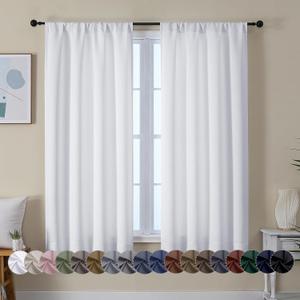 Simplebrand Ava Pure White Curtains for Bedroom 63 Inch Length 2 Panels Set, Light Filtering Window Treatment, Light Filtering Curtain Drapes, Soft Casual Rod Pocket Privacy Curtains, W40 x L63 Inch