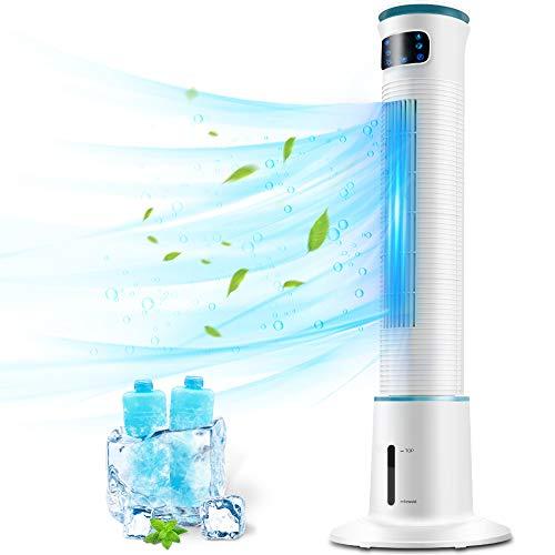 BREEZEWELL 2-in-1 Evaporative Air Cooler, 43" Tower Fan w/Cooling & Humidification Function, 1 Gallon Water Tank, 3 Wind Speeds, 4 Modes, 70°Oscillation, 15H Timer