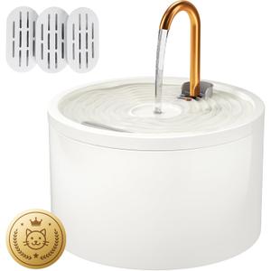 DOOOB Ceramic Cat Water Fountain, 2.1L/71oz Ceramic Cat Fountain, Automatic Ceramic Water Fountain for Cats, Pet Water Fountain with Ultra-Quiet Pump and 3 Filters & 3 Sponges (White)