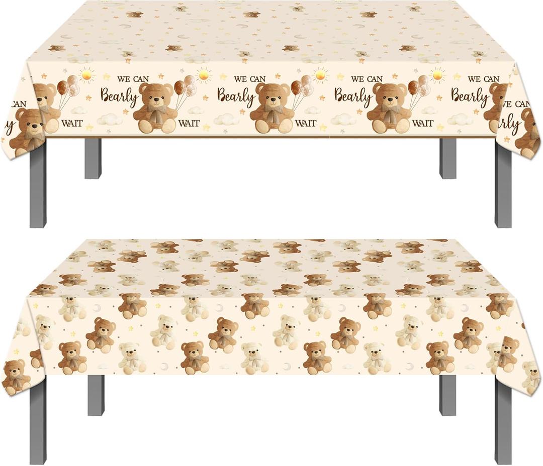 umoni Bear Tablecloth 2PCS We Can Bearly Wait Baby Shower Supplies Teddy Bear Party Table Covers Brown Bearly Wait Table Decorations for Bear Theme Birthday Party Decor