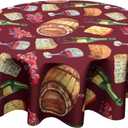 Red Wine Wooden Table Cloth - Vintage Grapes Wine Round Table Cover Rustic Country Drink Tablecloth 60 Inch for Picnic Banquet Party Kitchen Dining Room