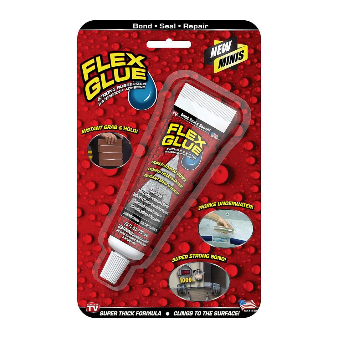 Flex Glue, Mini, White, Super Strong, Rubberized Waterproof Adhesive, Works Underwater, Use On Pools, Showers, Outdoors, Concrete, Brick, Pavers, Masonry, and UV Resistant, 0.75 fl oz (18ml)