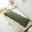 Shabby Chic Olive Green Body Pillow Cover - 20x54in Long Pillowcase with Ruffled Fringe Decor